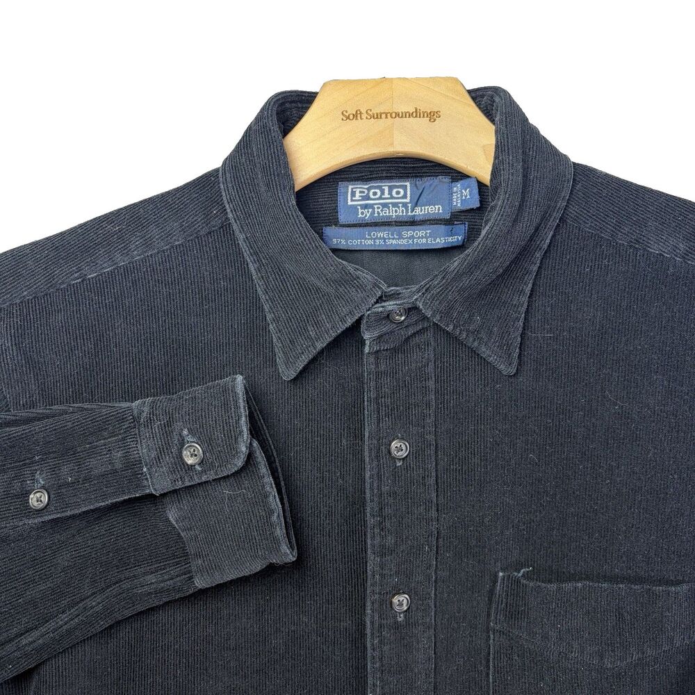 Vintage Polo Ralph Lauren Corduroy Shirt Mens Medium Long Sleeve Black Lowell